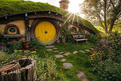 A hobbit house rental in Hobbiton New Zealand..