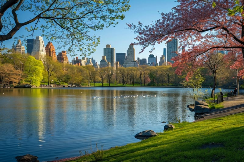 a scenic shot of central park in new york usa during a spring afternoon