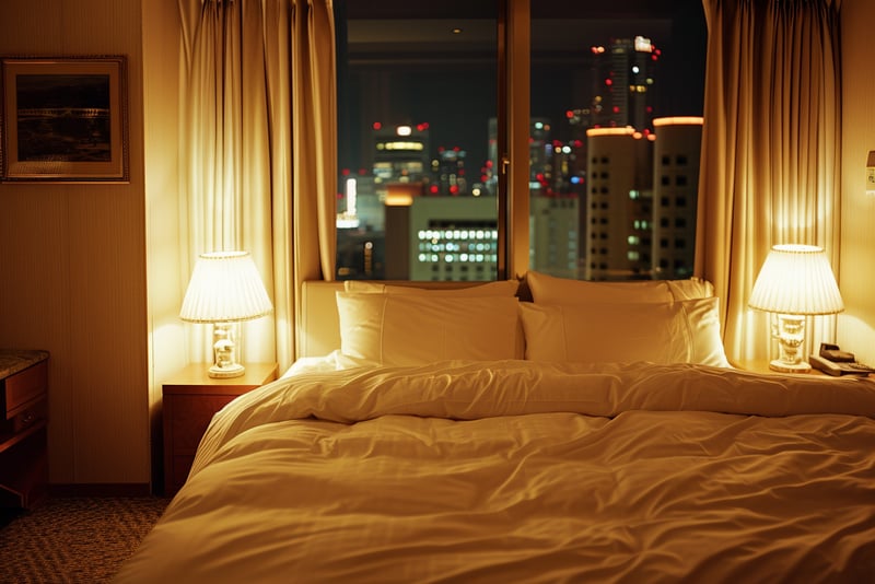 A Tokyo hotel room reminiscent of the movie Lost in Translation.