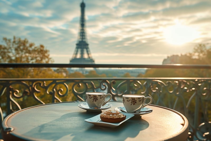 A view of the Eiffel tower in Paris from a villa balcony..