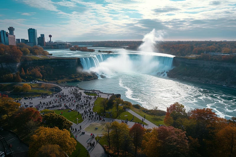 Aerial shot of Niagara Falls in Canada.