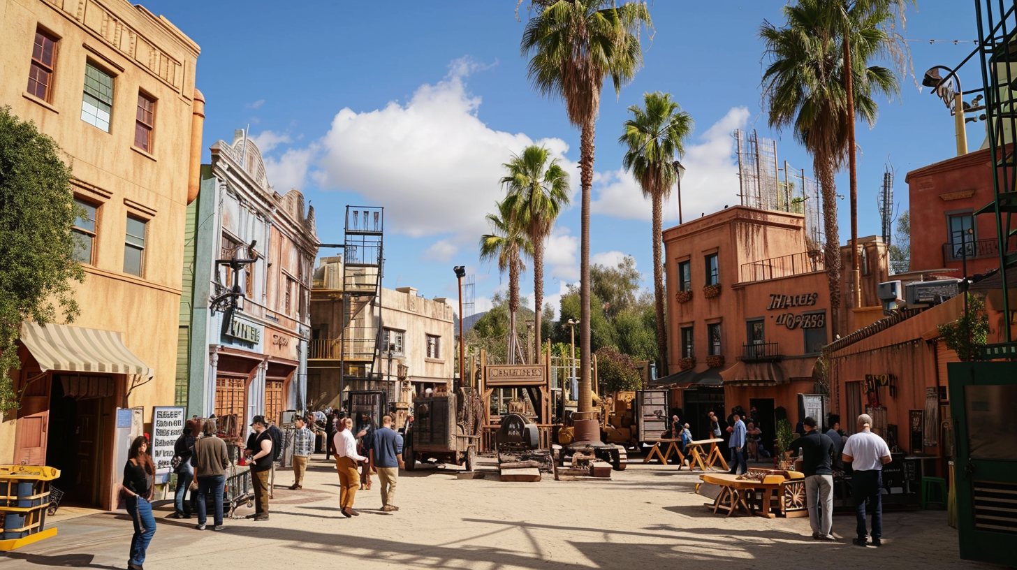 An outdoor film set on the Hollywood Studios lot in Los Angeles.
