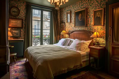 quaint boutique hotels in the style of the film Amelie in Paris, France.
