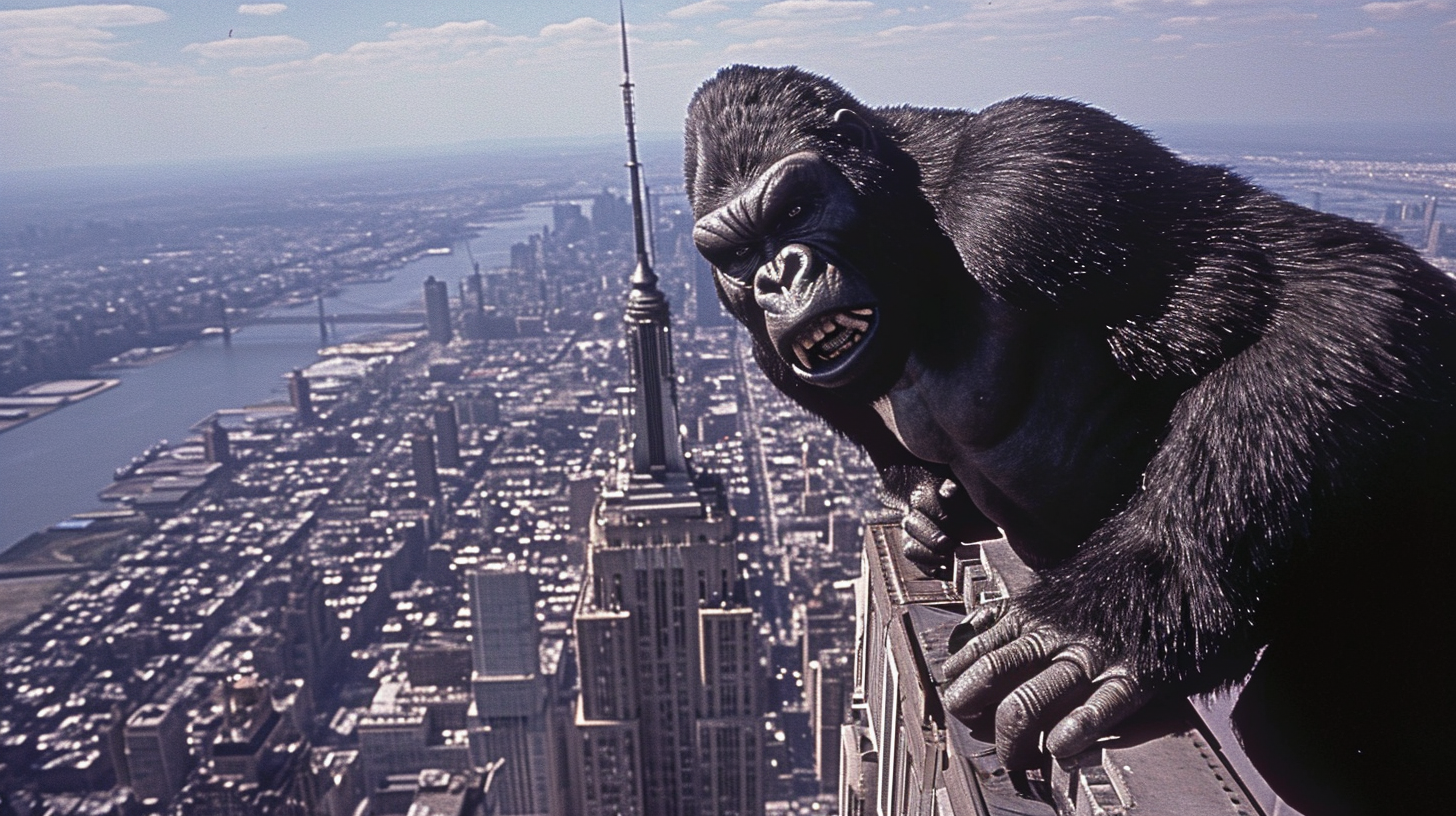 King Kong cartoon by the Empire State Building.