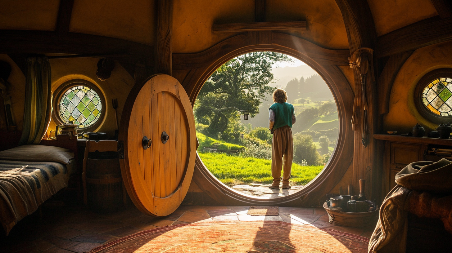 The interior of a Hobbit house in Hobbiton, New Zealand.