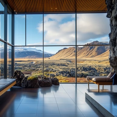 Exterior view from the ION Adventure Hotel in Nesjavellir, Iceland. 