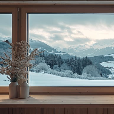 Window view from the cabin of Whitepod Original in Monthey, Switzerland.