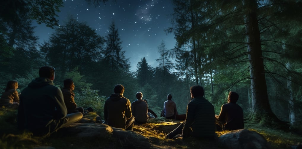 a group of people stargazing in a national park