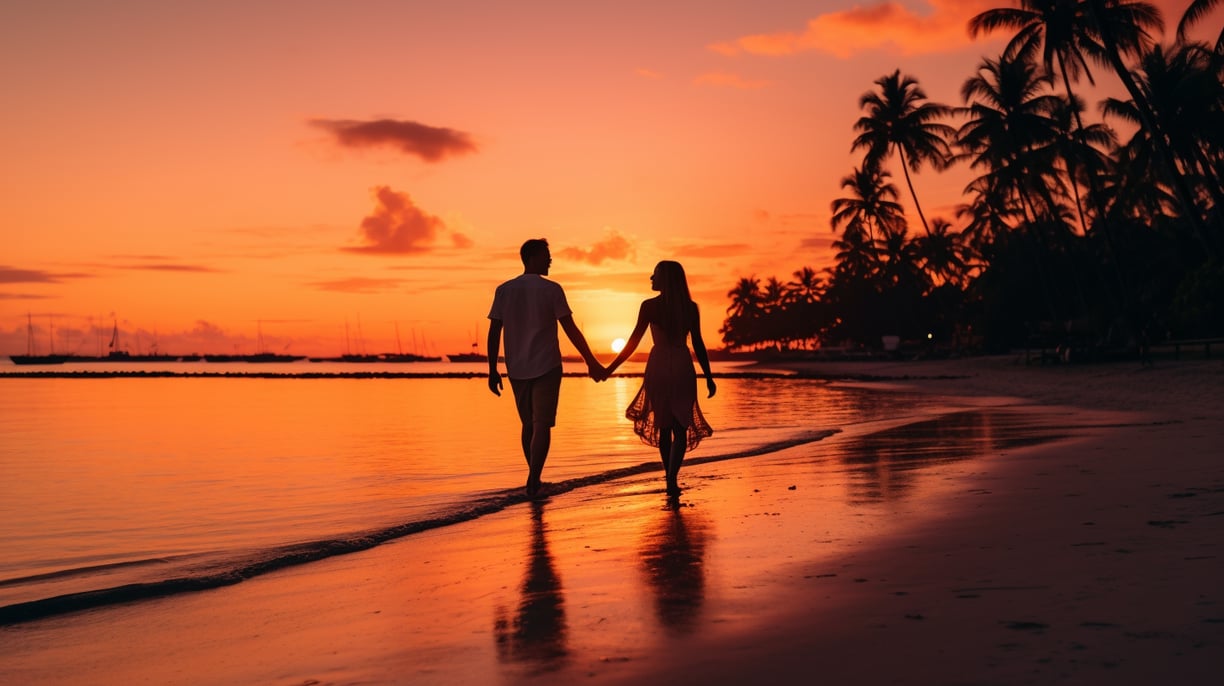 a couple holding hands while walking on the beach