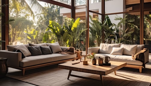 living room of a vacation rental in Hawaii with modern tropical themes