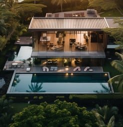 aerial view of a large Kona Island accommodation with a pool