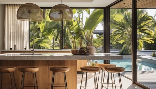 bedroom and balcony with view of the mountains in Big Island, Hawaii