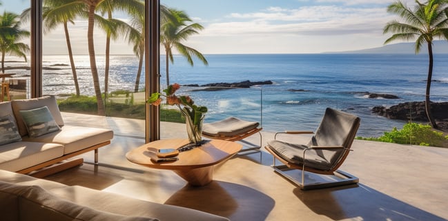 ocean view from the living room of a luxury villa in Kona, Hawaii
