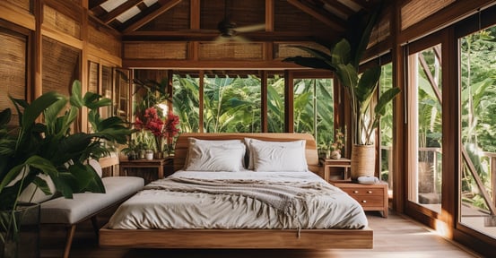 bedroom of a romantic cottage rental in Kona, Hawaii