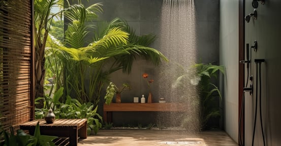 open-air shower of a luxury villa in Kona, Hawaii