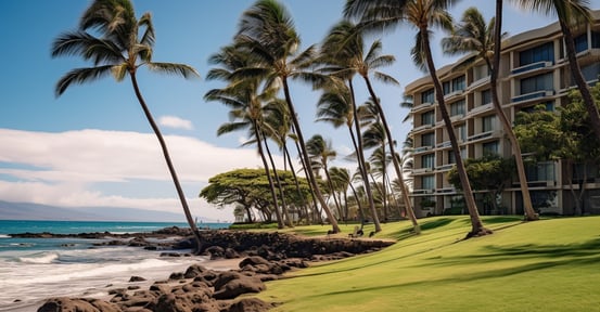 open area of a beachfront hotel in Kona, Hawaii