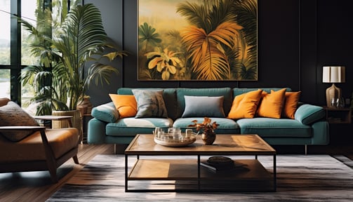 elegant living room with tropical motifs