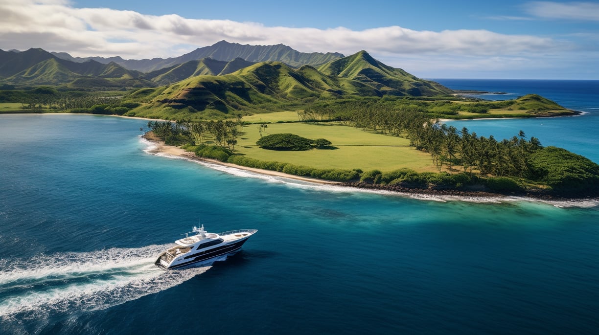 a ship heading towards hawaiian island