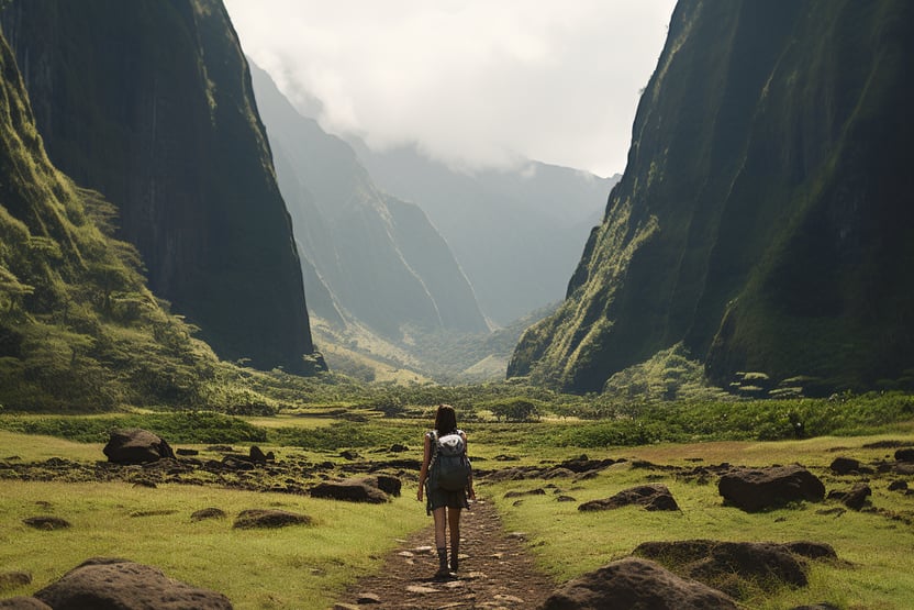 Hiking in the lush Hawaiian hills