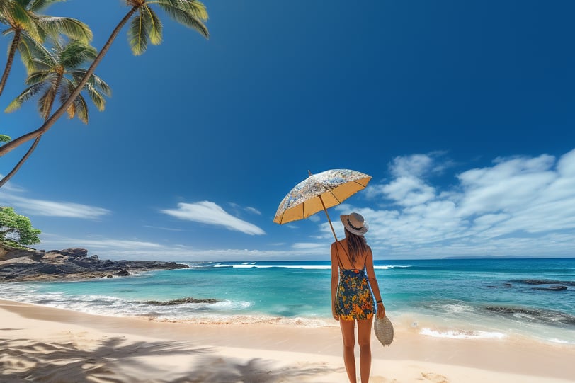 tourists walking the pristine beaches of Hawaii island