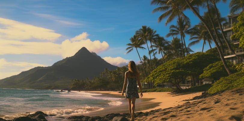 girl walking on the sand of hawaii
