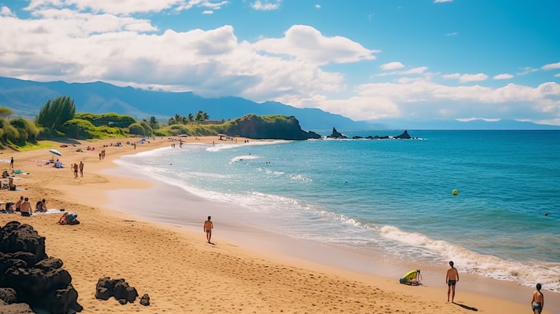 tourist relaxing at the coast of Maui beach in hawaii