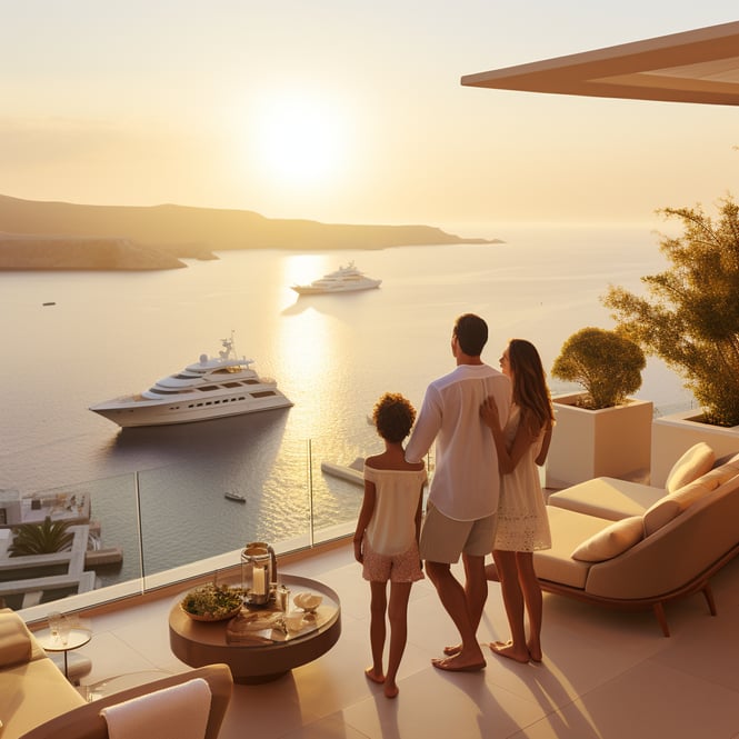 Family in a Santorini island villa, Greece Family in a Santorini island villa, Greece