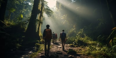 Mountain forest hiking in Bali, Indonesia Mountain forest hiking in Bali, Indonesia
