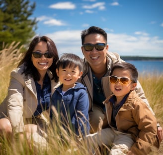 a realistic image of an asian family