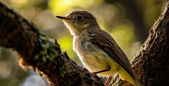 a macro shot of an old world flycatcher bird, endemic to Italy in the woods of Florence.