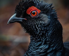 A macro shot of a Black Grouse.