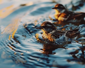 a pair of birds swimming in the lake.