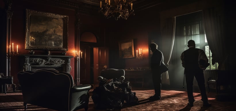 an eerie candle-lit suite inside a supernatural mansion vacation rental