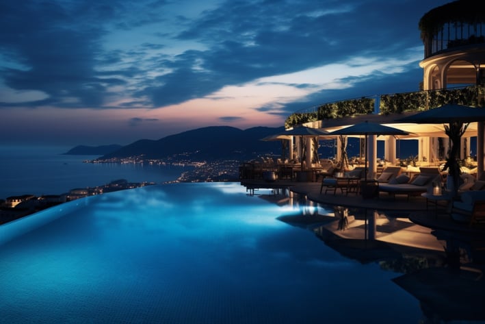 The pool area at the Caruso, A Belmond Hotel that was once an old mansion