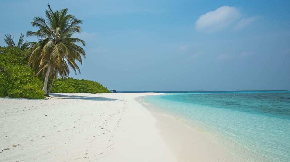 a secluded beach with palm trees in the maldives