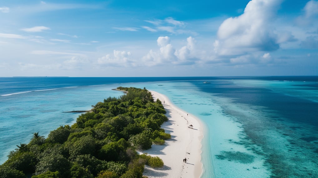 an island with white sand in the middle of the ocean