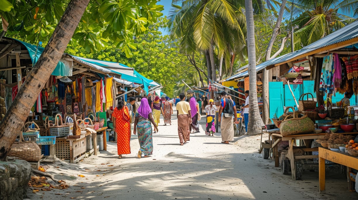stalls by the beach in the maldives selling local finds