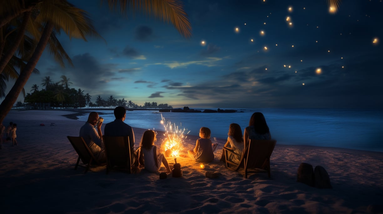 a group of people sitting around a bonfire