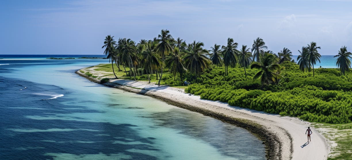 a person walking along the shore