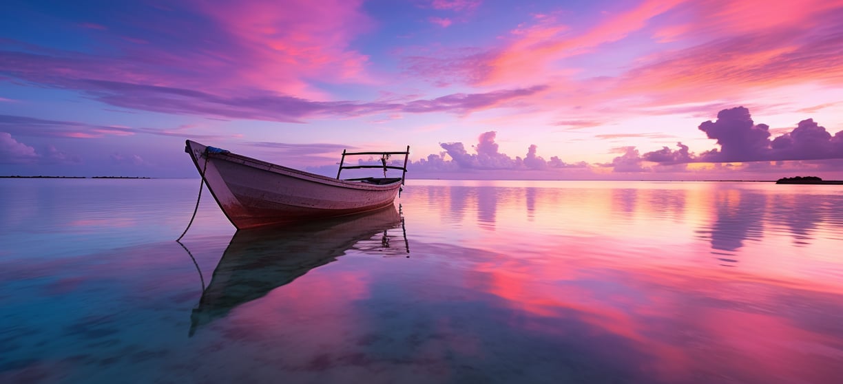 a boat in the water with a ladder