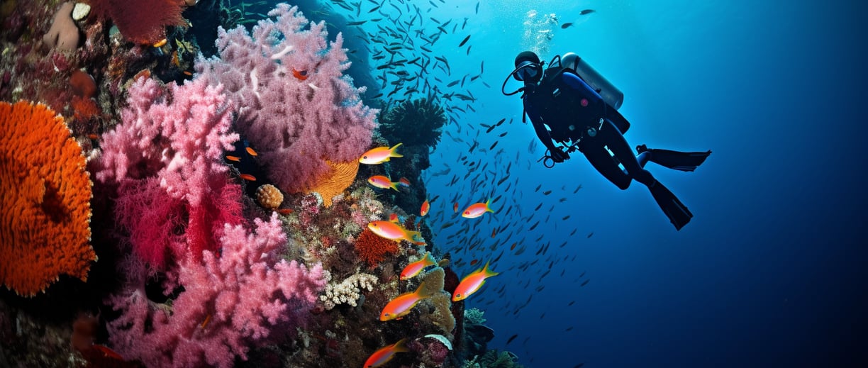 a diver beside a shipwreck