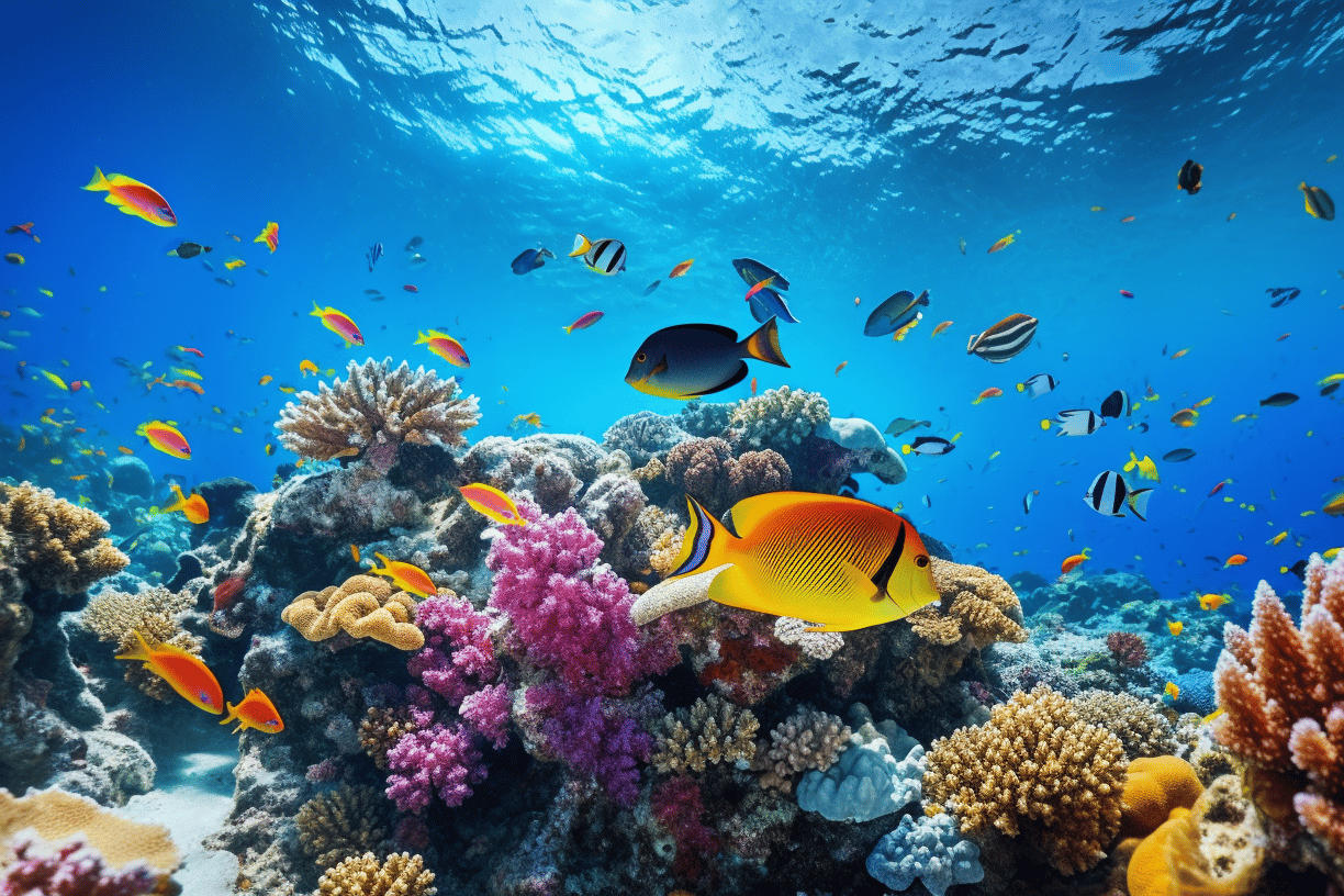 fishes swimming beside coral reefs