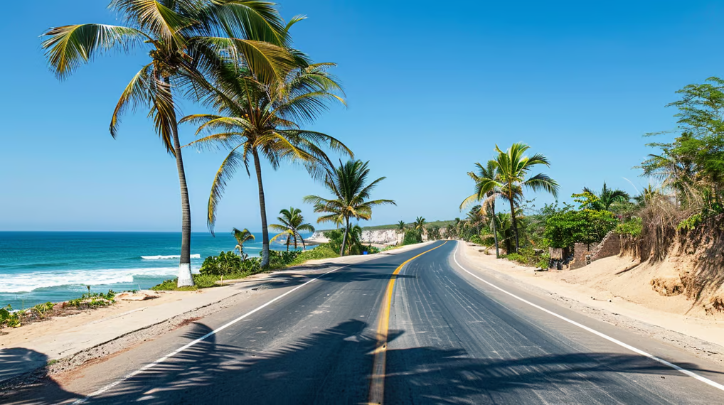 a road beside the beach