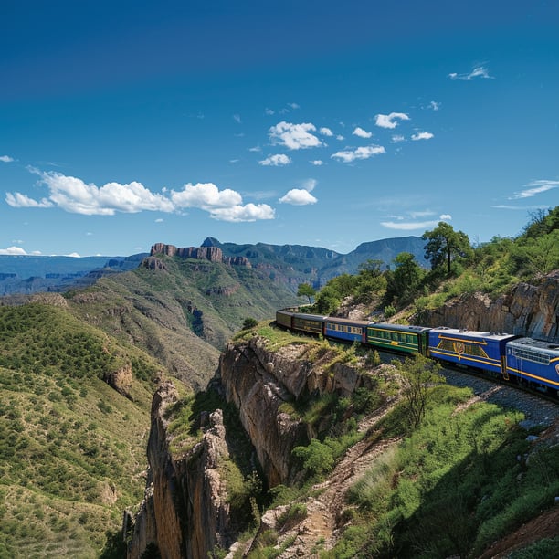 a train traveling along a mountain side in copper canyon, mexico a train traveling along a mountain side in copper canyon, mexico