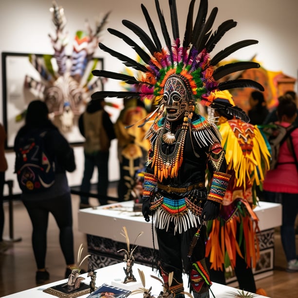 a person wearing a costume inside a museum in mexico