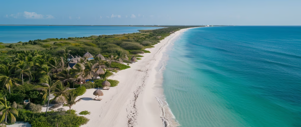a beach with a white sand lined with palm trees in mexico a beach with a white sand lined with palm trees in mexico