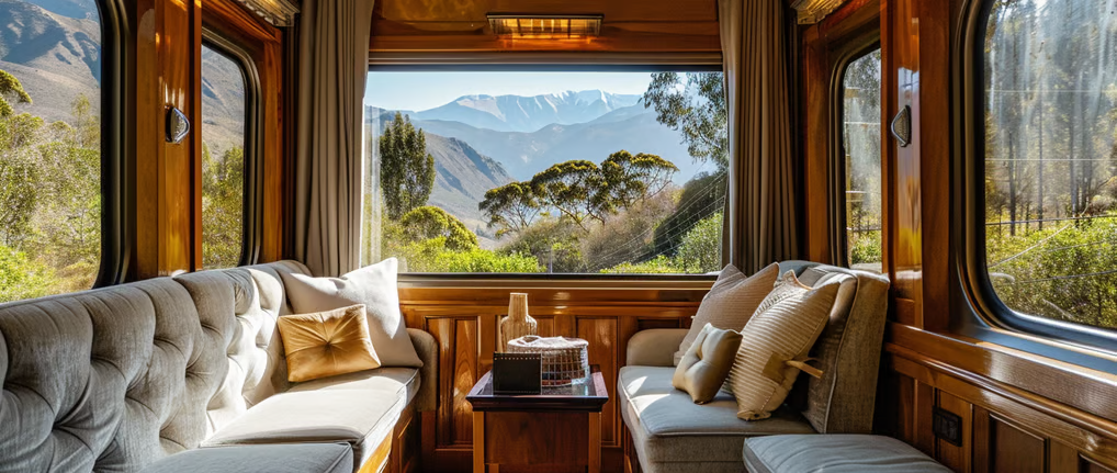 a train with a couch and a table  a train with a couch and a table