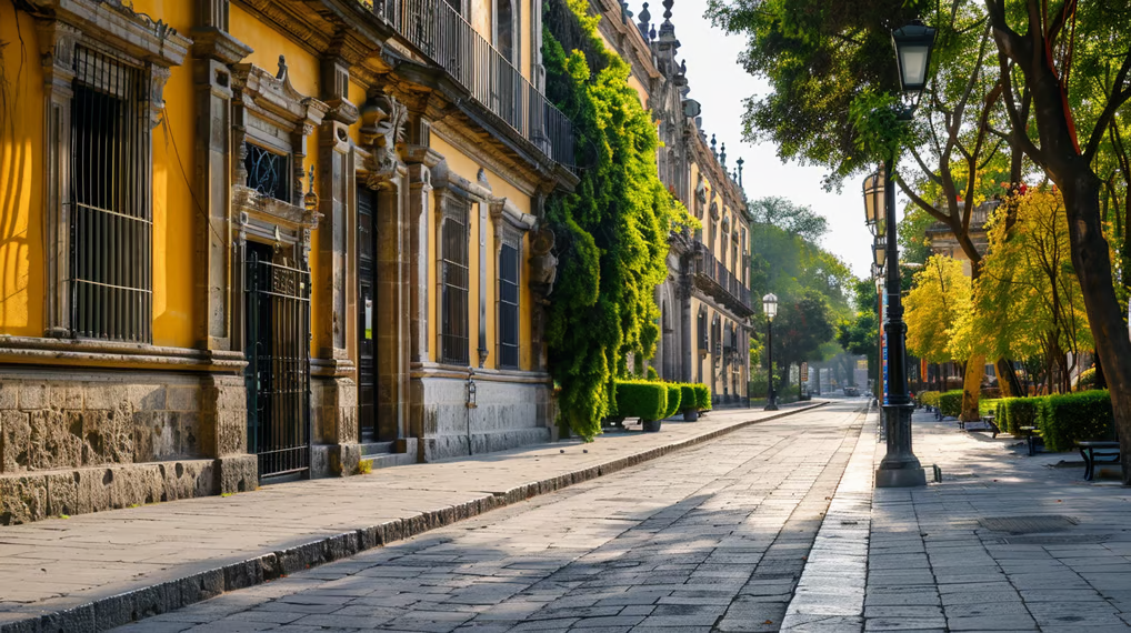 a street lined with colonial buildings in mexico a street lined with colonial buildings in mexico