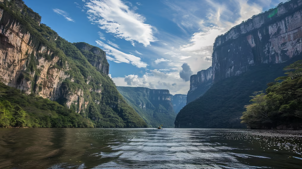 a river with a mountain in the background in mexico