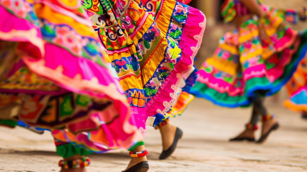 a group of people in colorful dresses and colorful clothes in mexico